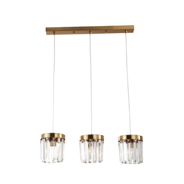 3-Light E14 βουρτσισμένο Brass K9 Crystal Bar Light Light