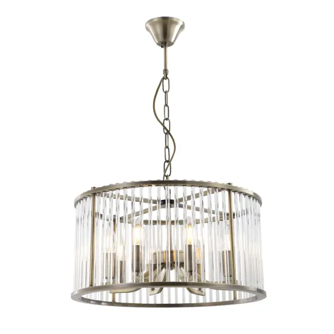 8-Light Antique Brass Cage πολυέλαιος με γυάλινες ράβδους