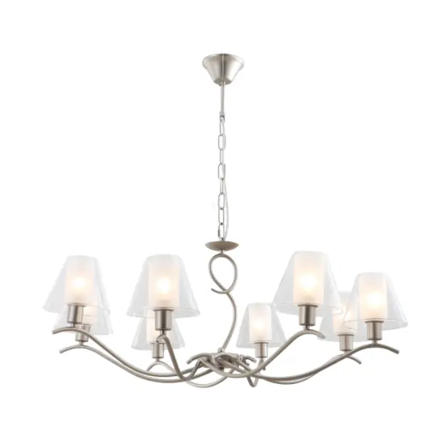 8-Light Double Glass πολυέλαιος με σατέν νικέλιο φινίρισμα