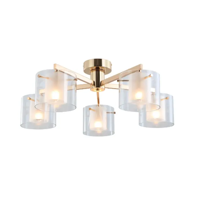 Χρυσά διπλά γυαλιά 5 φώτα Flush Mount Lamp